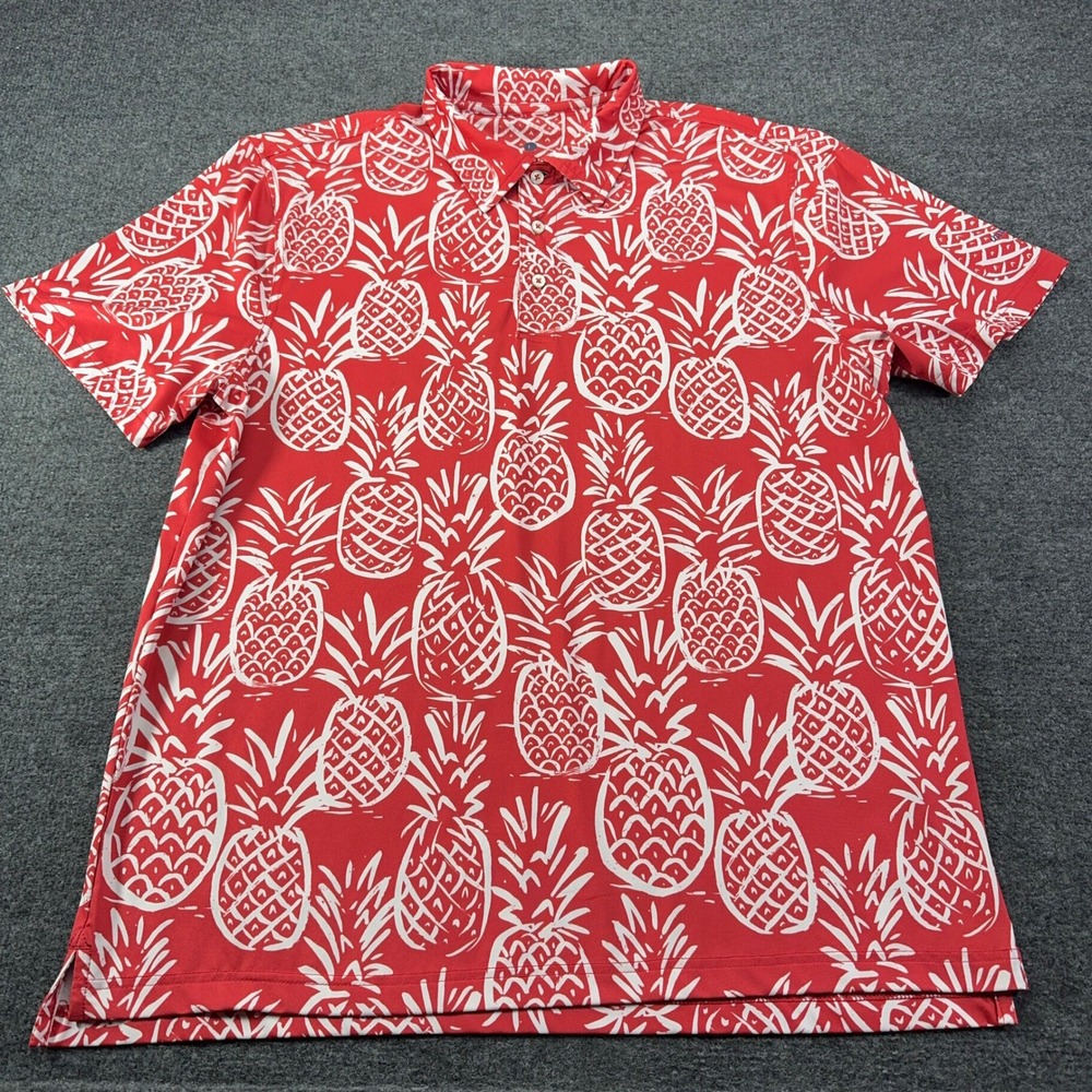 Chubbies Mens Red White Pineapple Print Short Sleeve Polo Shirt Large AOP